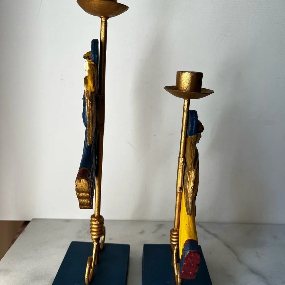 Gold and Blue Angel Candle Holders